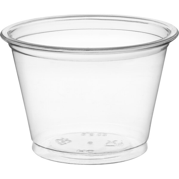 A clear plastic Choice souffle cup with a round rim.