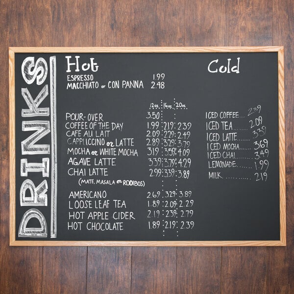 Menu sign chalkboard with drinks listed