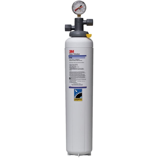 A white 3M water filtration system cartridge with black and grey accents.