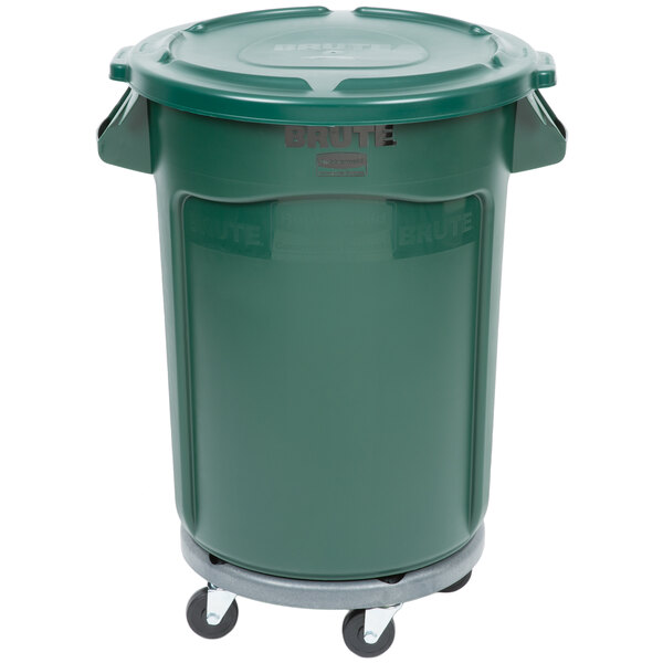 Rubbermaid Brute 32 Gallon Green Round, Round Trash Can With Lid