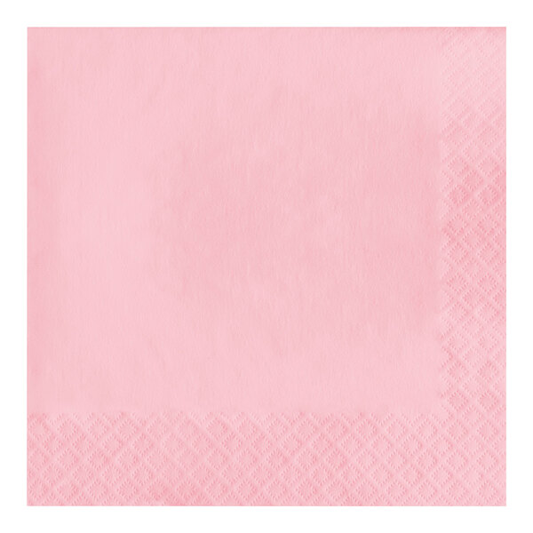 A pink paper napkin with a square design and white border.