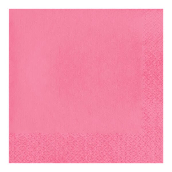 A Creative Converting Candy Pink paper napkin with a diamond pattern and white border.