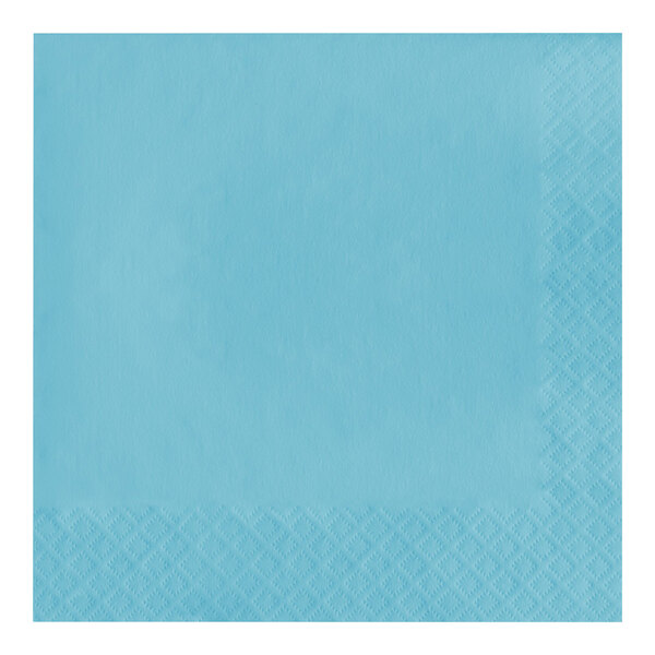 A close-up of a Creative Converting Pastel Blue 1/4 Fold Luncheon Napkin with a diamond pattern and white border.