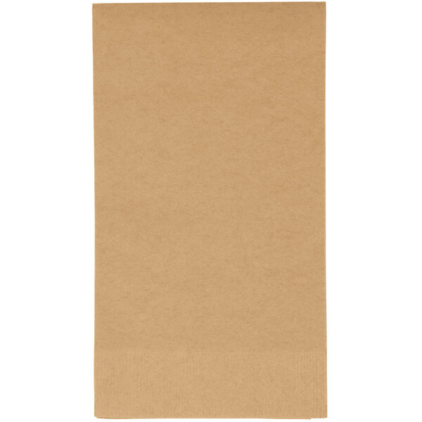 A white rectangular Creative Converting guest towel with a brown border.