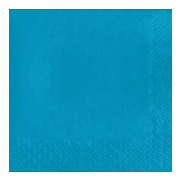 A turquoise paper napkin with a square white border.