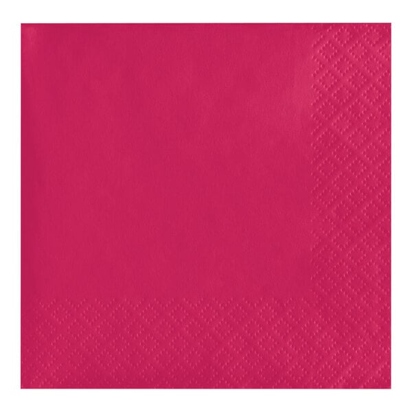 A Creative Converting Hot Magenta Pink beverage napkin with a square pattern.