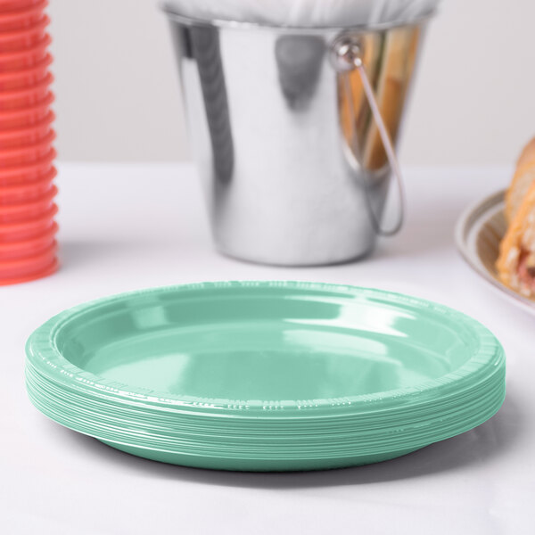 mint green plastic plates
