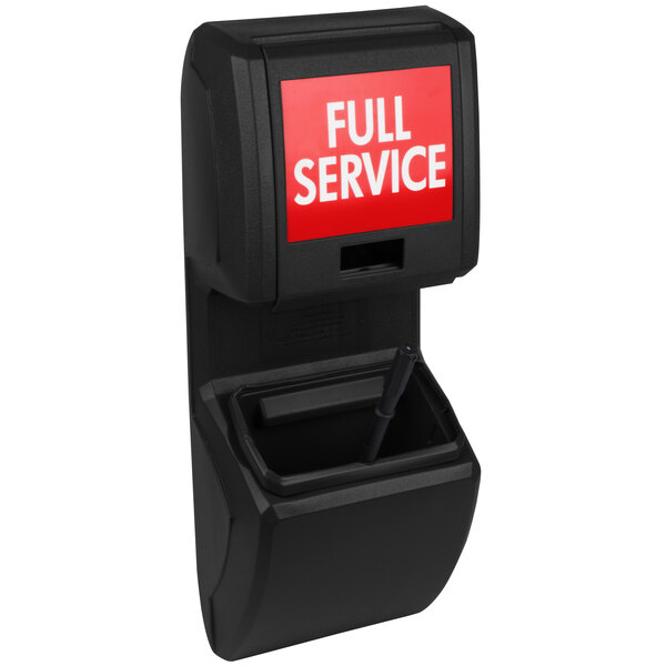 A black Commercial Zone Vue-T-Ful Isle windshield washing service center with a red full service sign.