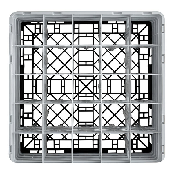 A white plastic rack with black squares and white dividers.