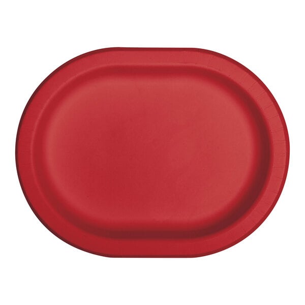 A red oval plate with a white background.