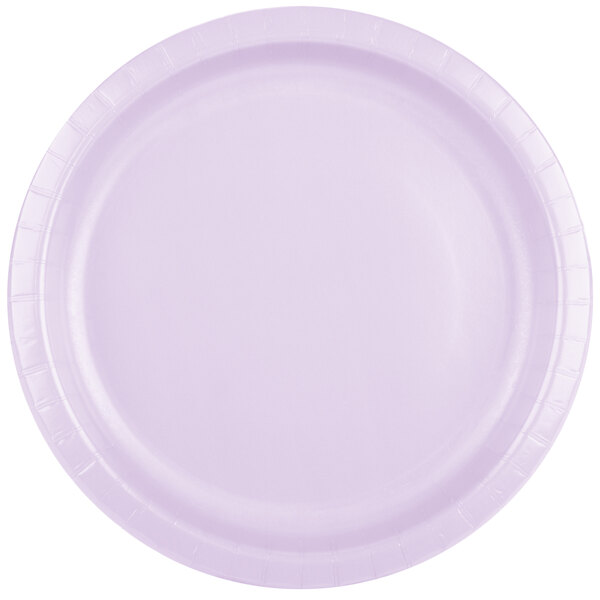 A white plate with a purple rim.
