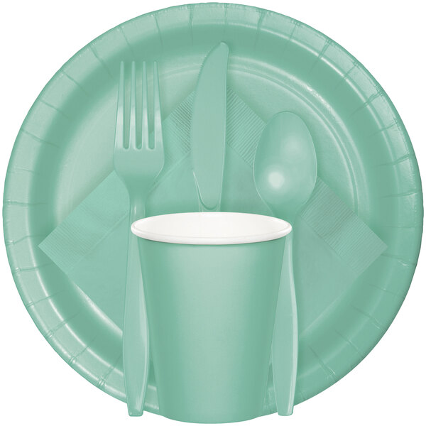 mint green paper plates