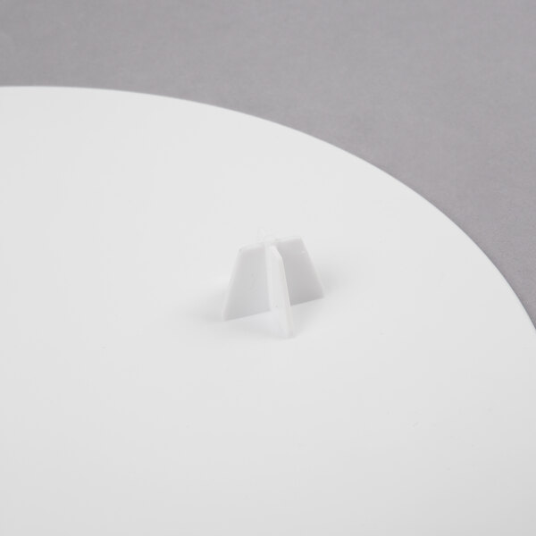 A white Wilton round cake separator plate on a white surface.