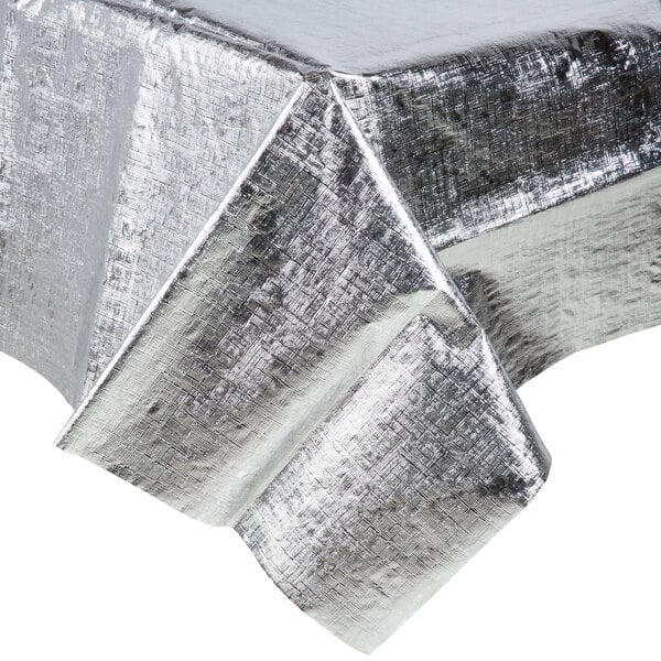 Creative Converting 38320 54 X 108 Silver Metallic Plastic Table Cover Silver Metallic Plastic Table Cover Image Preview Main Picture
