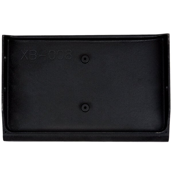A black rectangular Avantco flat top grill plate with holes in it.