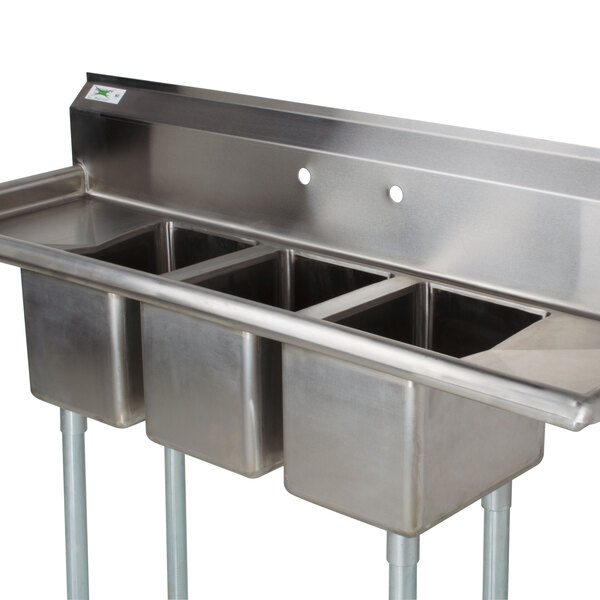 Regency 58 16 Gauge Stainless Steel Three Compartment Commercial Sink With 2 Drainboards 10 X 14 X 10 Bowls