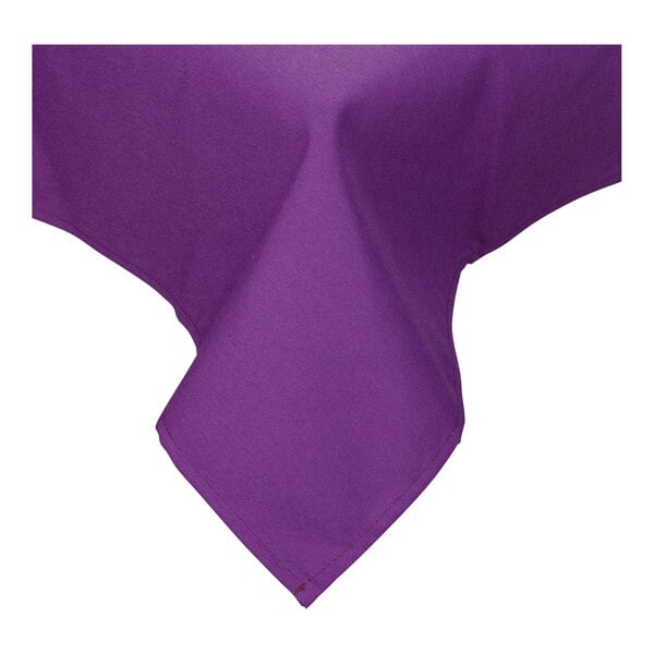 A purple rectangular poly/cotton blend table cover with a hemmed edge.