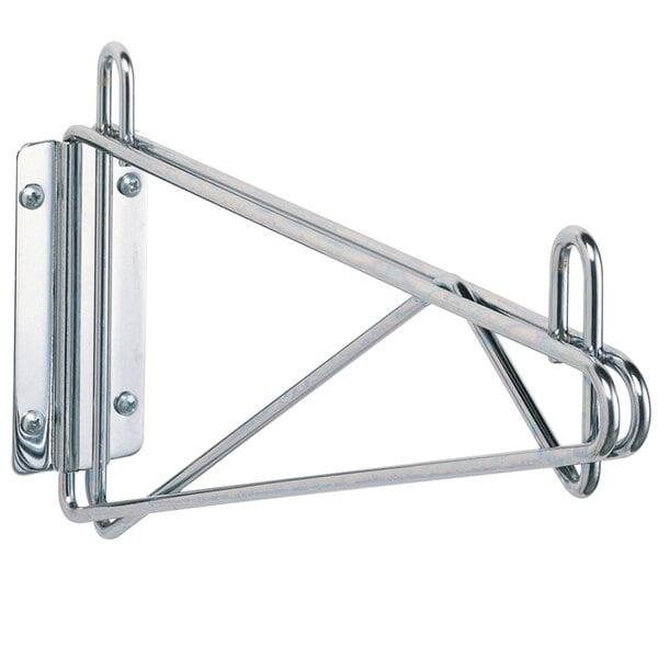 A stainless steel Metro wall mount bracket with two hooks.