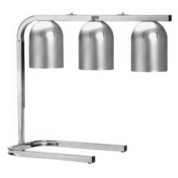 A Nemco freestanding heat lamp with three chrome lights.