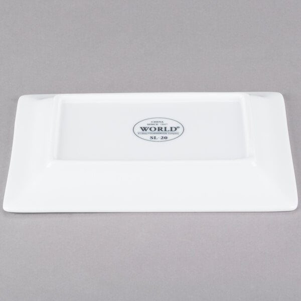 A white rectangular Libbey porcelain plate.