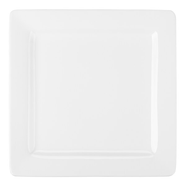 A white square porcelain plate with a wide rim.
