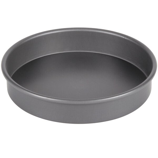 An American Metalcraft round grey hard coat anodized aluminum cake pan.