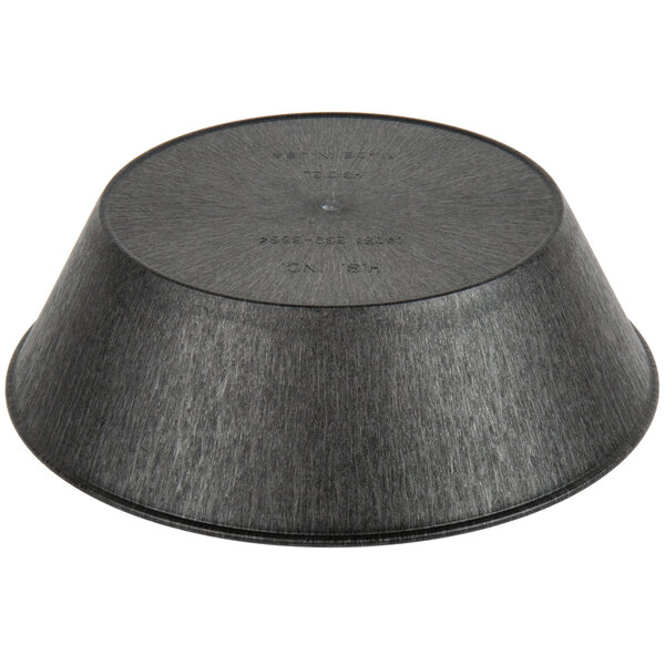 A black polyethylene round basket with a circular design.