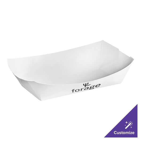A white paper food tray with black customizable text that says "#500 5 lb."