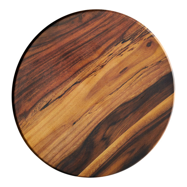 American Metalcraft 13 1/2" Faux Acacia Round Melamine Serving Board / Charger