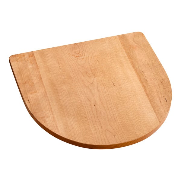 A Lancaster Table & Seating cherry wood seat for a metal frame chair.