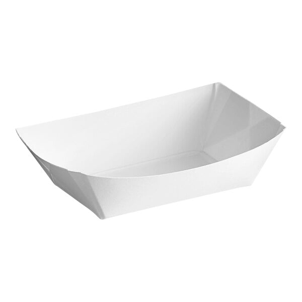 A white customizable paper food tray with a handle.