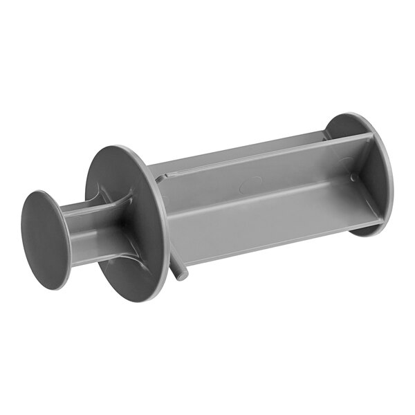 A grey plastic Robot Coupe small pusher with a metal end.