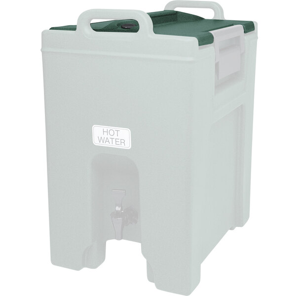 A Cambro Granite Green Camtainer lid on a water dispenser.