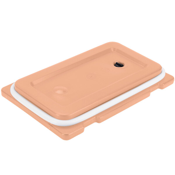 A plastic container lid for a Cambro Camtainer with a white gasket strip.