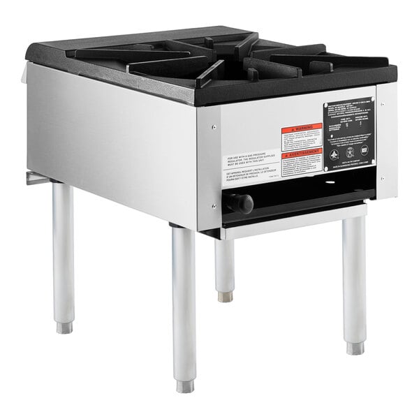 A commercial natural gas stock pot range with a single burner and stainless steel construction.