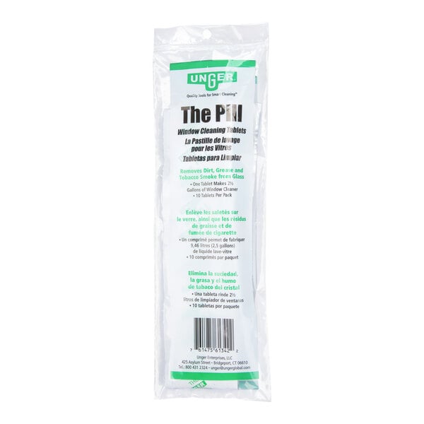 A package of Unger PL100 The Pill glass cleaner concentrate tablets.