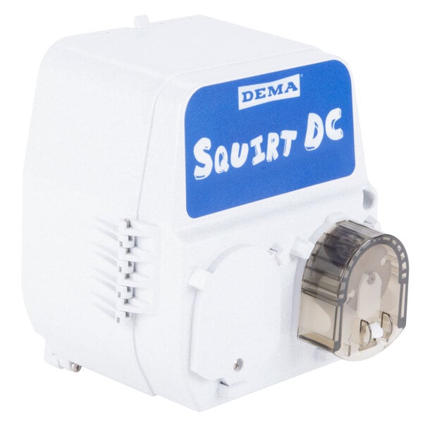 A white Dema Squirt DC box with a blue label.
