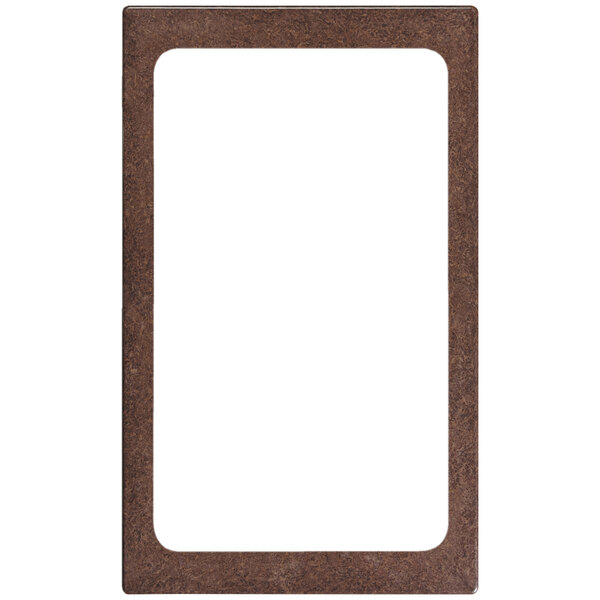 A rectangular brown frame with a white background.