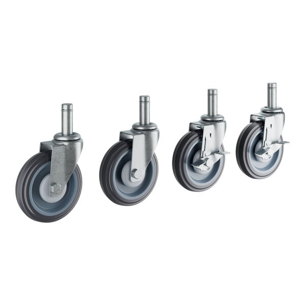 A set of four Regency polyurethane stem casters with rubber wheels.