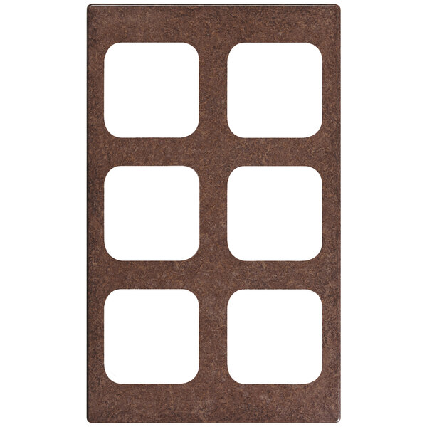 A brown rectangular Vollrath Miramar adapter plate with white squares.