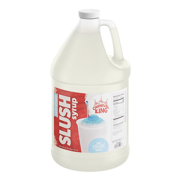 A one-gallon jug of Carnival King neutral slush syrup concentrate.