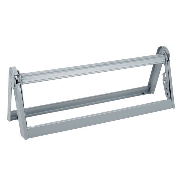 A grey metal Bulman paper dispenser with a serrated blade.