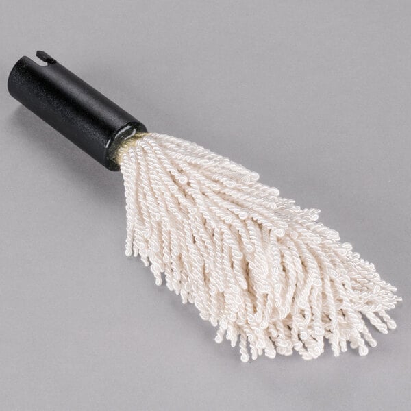 A white cleaning brush with a black tube and white thread.