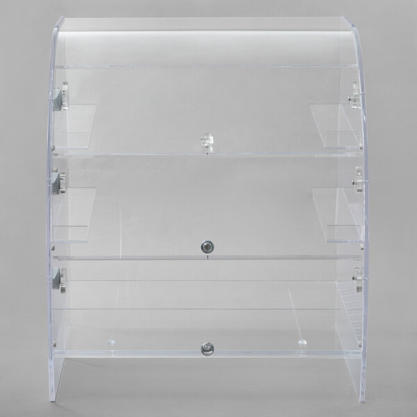 A clear acrylic Vollrath bakery case with three shelves.