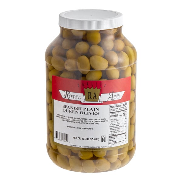 Whole Spanish Queen Olives 1 Gallon Jar (5 lb. Dr. Wt.) - 160/180 Count