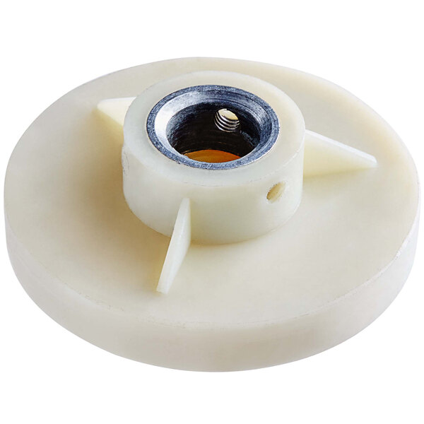 An Avantco white plastic cam regulator with a metal nut.