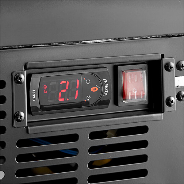 A digital display with red numbers on a black Avantco Glass Froster.