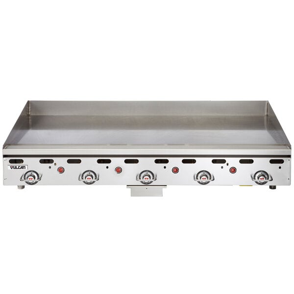 A Vulcan stainless steel countertop liquid propane griddle.
