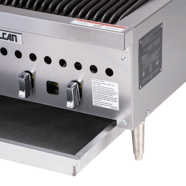 A Vulcan stainless steel low profile radiant charbroiler on a counter.