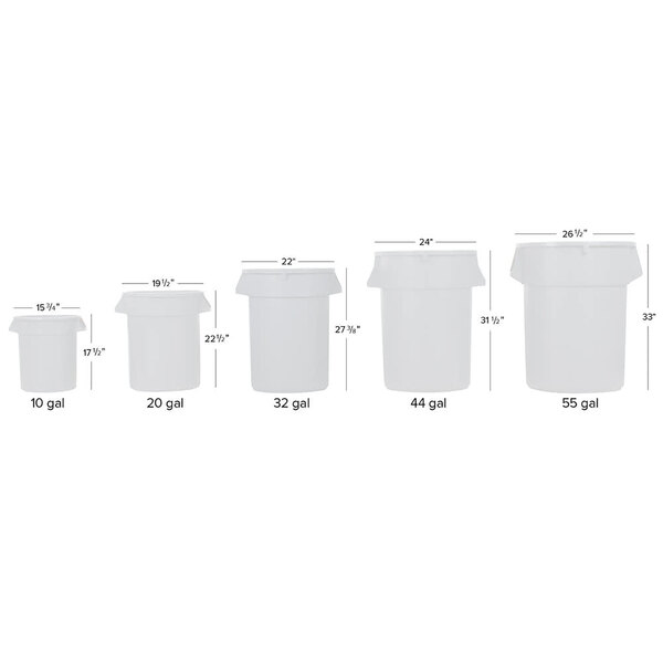 A row of yellow Continental Huskee round trash cans with black lids.